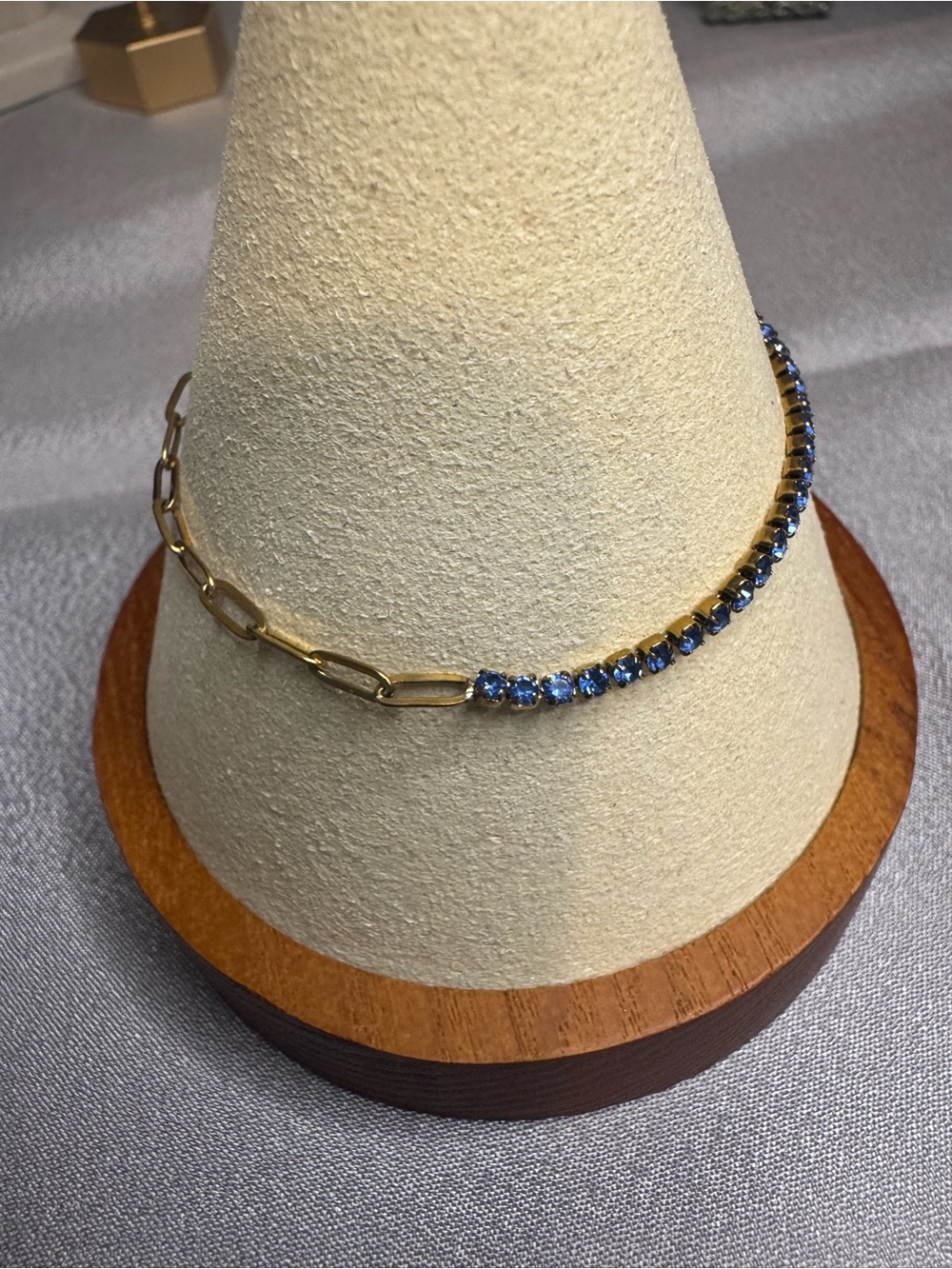 Gold Chain stainless steel Bracelet with Blue Crystal Accents